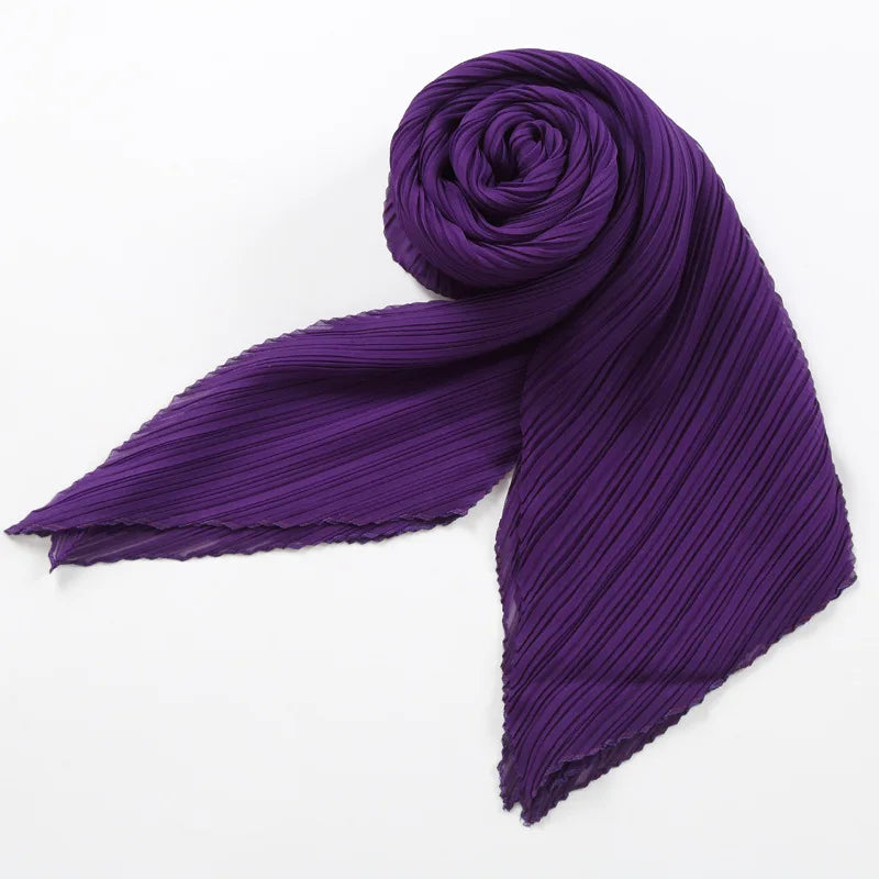 Scarf For Women 2M * 0.9M 2022 Fall Winter New Solid Colour Stretch Loose Miyake Pleated Shawls Female