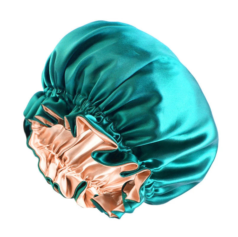 New Solid Elastic Double Layer Satin Bonnet Nightcap Women Night Sleep Hair Protection Hat Reversible Sleeping Hat Hair Care New