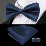 Dropshipping Solid Silk Mens Bow Tie Hanky Cufflinks Set Pre-tied Butterfly Knot Bowtie Wholesale for Male Wedding Business