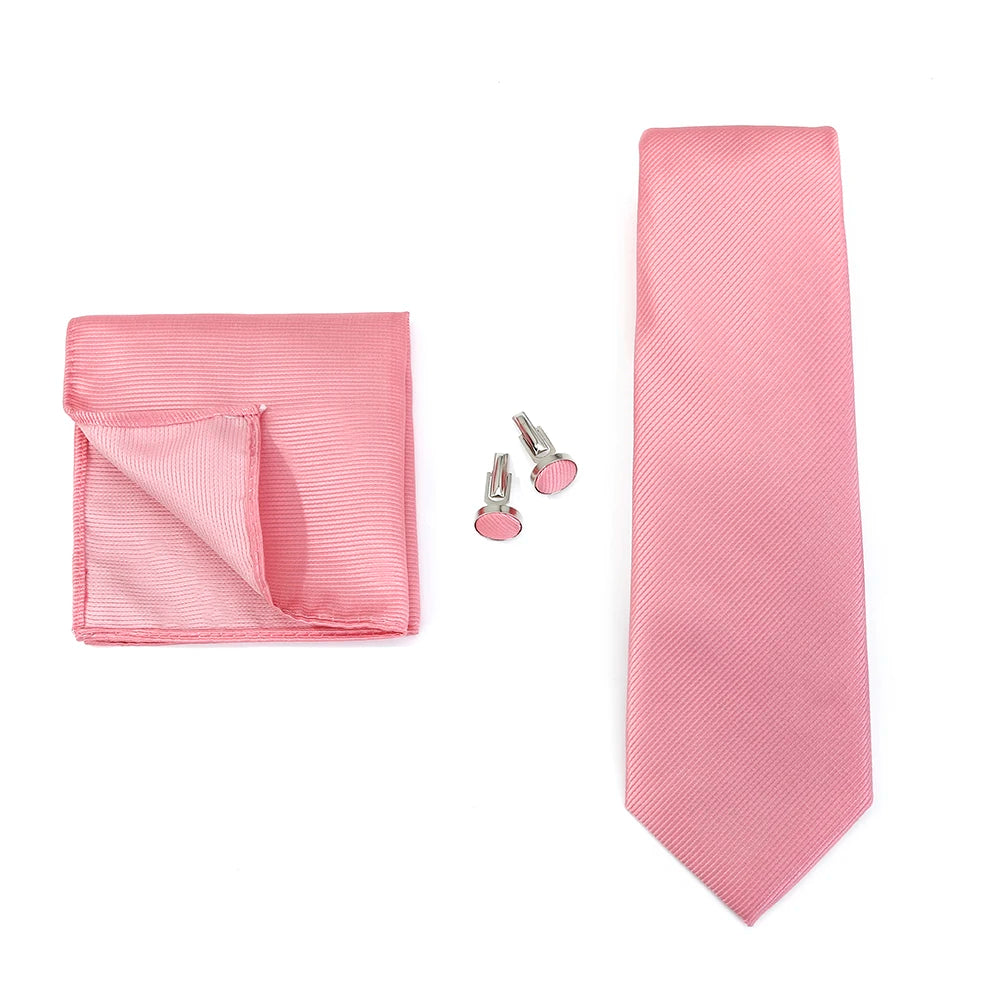 Corbata de marca de moda hecha a mano, sólida, con pañuelo y gemelos, para hombre, corbata, traje, camisa, accesorios de boda, regalos para hombre.