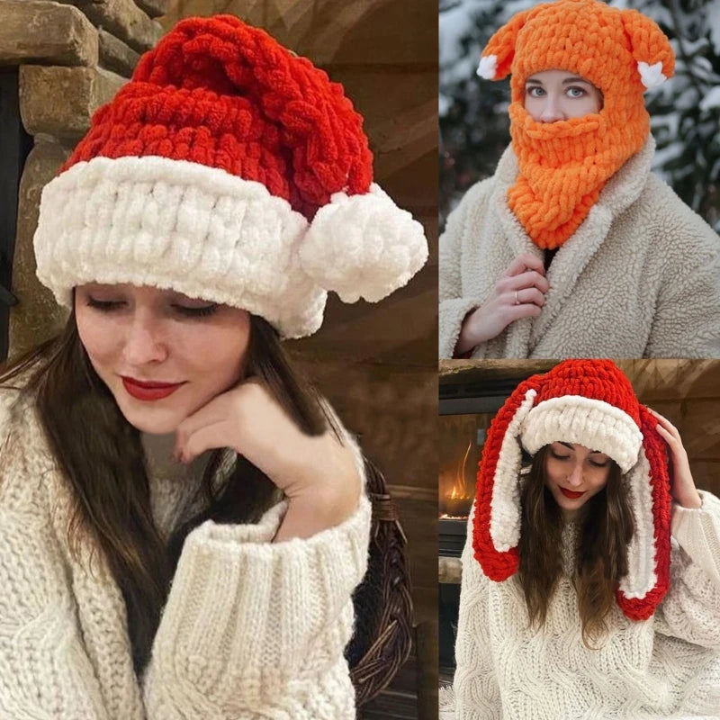 Winter Cartoon Knitting Hat Cute Animal Ear Cosplay Hat Outdoor Sport Hat Woolen Caps Windproof Headwear Balaclava Photo Props