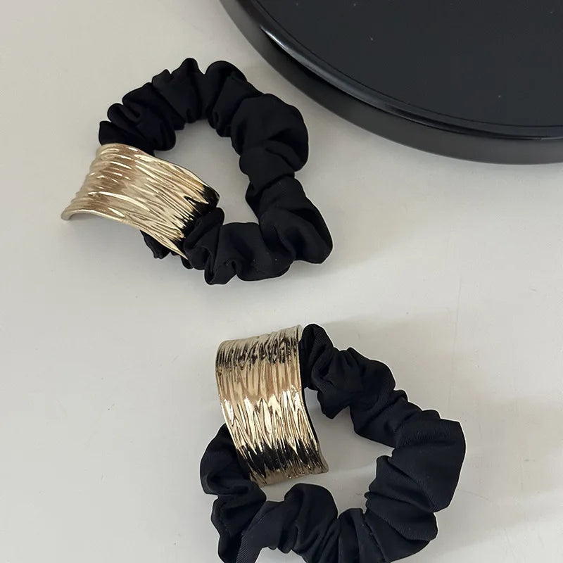 Korean Woman Golden Metal Wire-drawing Semiarc Elastics Hair Band Girls Scrunchies Hair Ties Ponytail Holder Hair Accessories