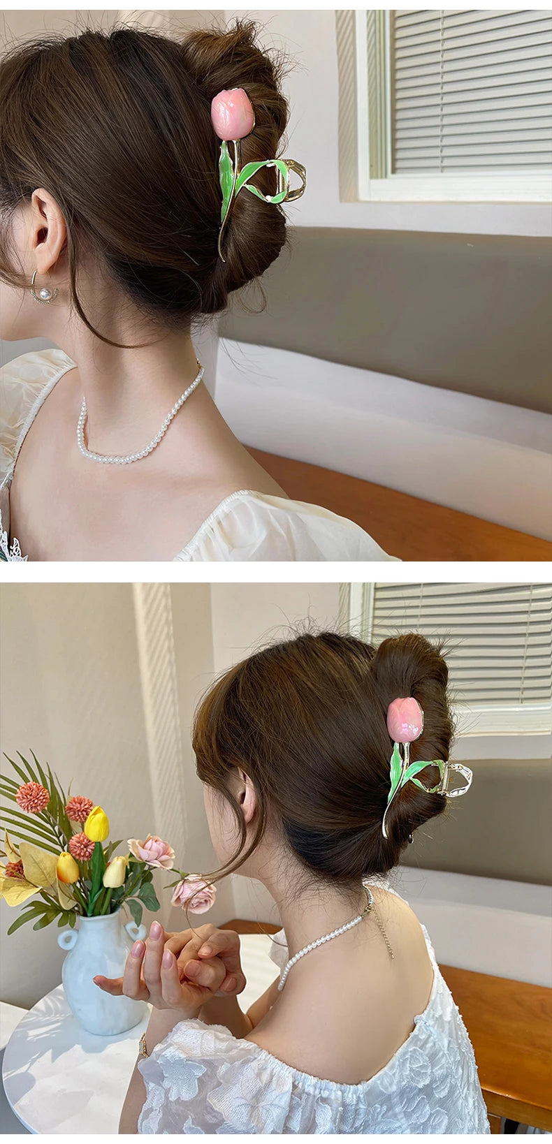 New Tulip Hair Claw Flower grace Shark Clip Headdress Vintage Ponytail Claw Clip Trendy sweet HAIR CLIP FOR GIRL Hair Jewelry