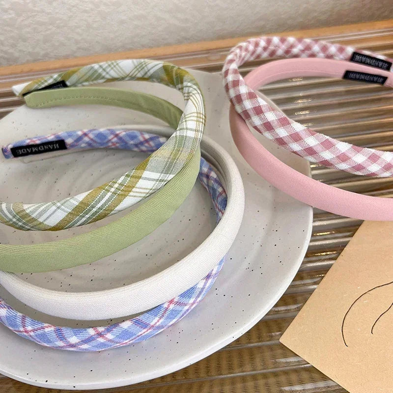 Spring Summer Women Colorful Head Hoop Princess Girls Sweet Plaid Cloth Headbands for Children Daily Headpiece Hair Accessories