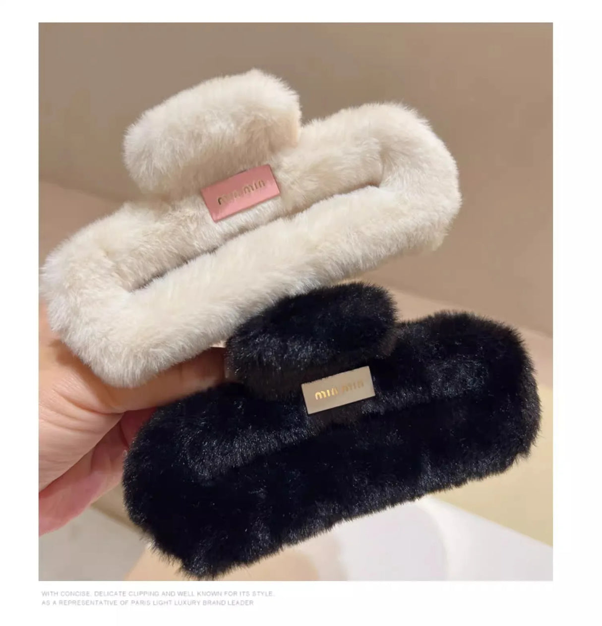 Autumn and winter trend imitation rabbit fur grab clip large square Maillard head shark clip multi-volume hair accessories