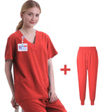 New Scrubs Set Medical Uniforms Stretch Scrub Tops with Pocket Pants Nurse Uniform Doctor Surgery Overalls Beauty Salon Workwear