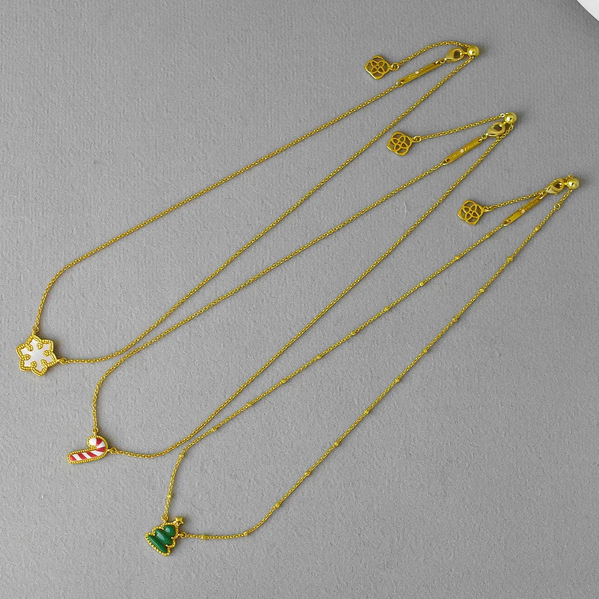 VKVVA Fashion Jewelry Candy Cane Christmas Tree Snowflake Short Pendant Necklace for Women Unique Gifts