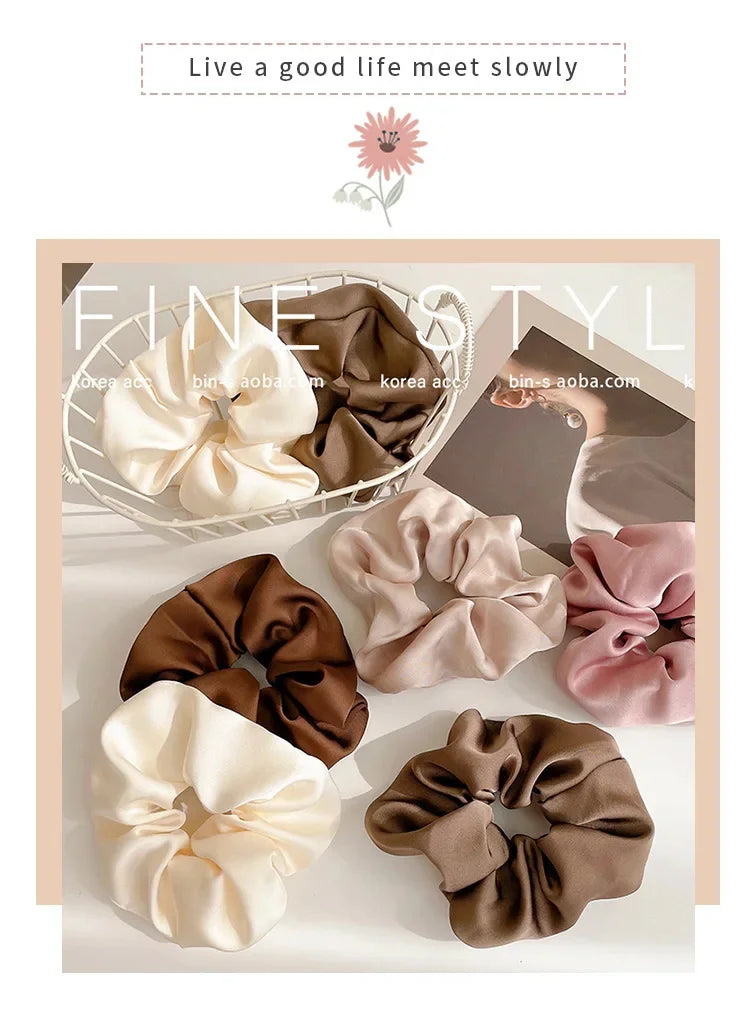 French Style Women Silk Scrunchie high sense Solid Color Hair Bands ladies Sports Dancing Ponytail Holder Hair Accessories Ties