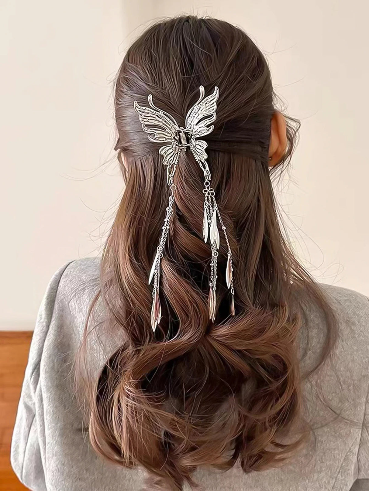 Clearance_1 Pcs Butterfly Clips Hair Silver Hair Barrettes Fluttering Tassel Hair Accessories,Non Slip Cute Hair Claw Clip for W