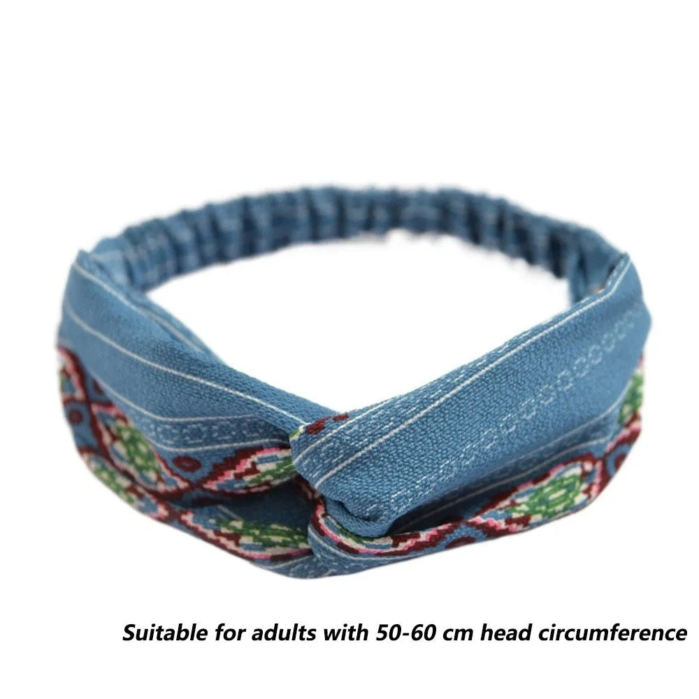 Fashion Headband Non Slip Bohemian Women Headwrap Vintage Cross Elastic Turban Headwear Print Yoga Hair Band Wide Hairband