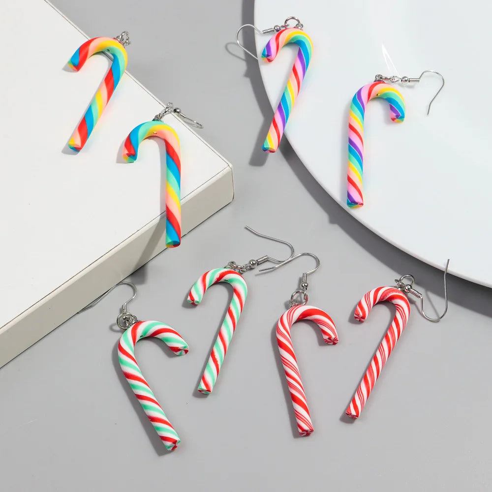 1 Pair Candy Cane Earrings Ladies Girls Christmas Ornaments Accessories Jewelry Gifts