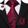 Barry.Wang Red Maroon Burgundy Rose Silk Men's Tie Pocket Square Cufflinks Set Jacquard Necktie for Male Wedding Business Party