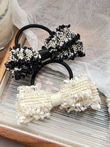 2 Pcs Black White Knitted Hair Bow Scrunchies,Elastics Bands Elegant Hair Ties Scrunchy Bowknot Ponytail Holder for Women Girls