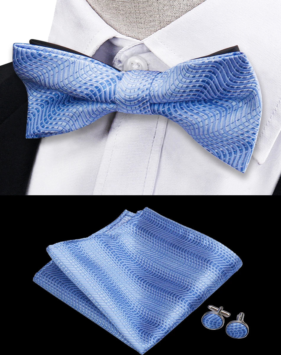 3pcs Bow Tie For MenBowtie Handkerchief Cufflinks Set For Shirts Fit Business Wedding Butterfly Paisley Pocket Square Bowtie Man