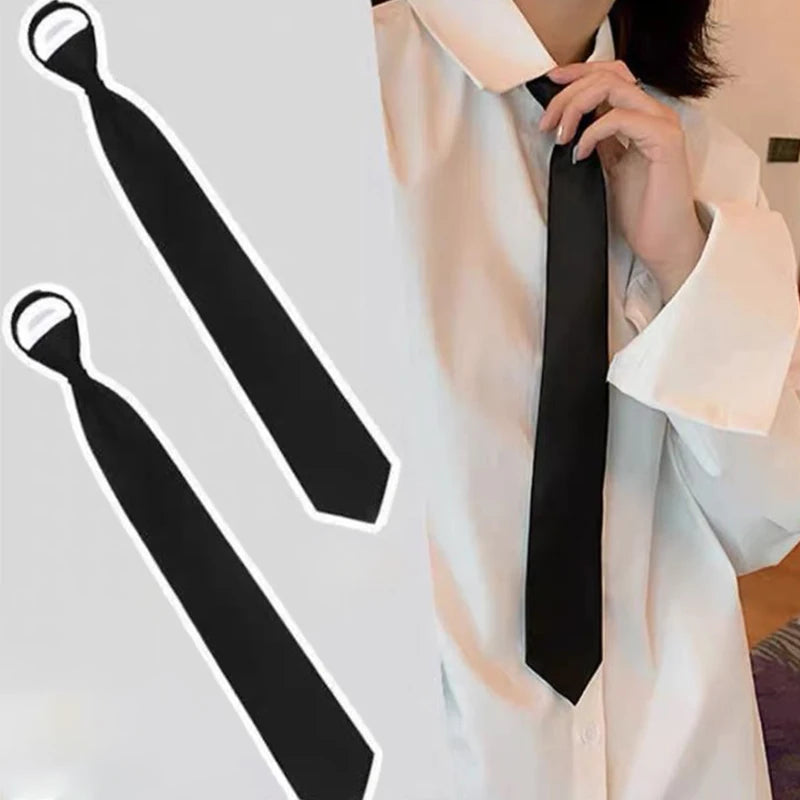 Korean Unisex Lazy New Neck Zipper Funeral Ties Security Men Women Students Uniform JK Shirts Suit Black Simple Fashion Clips