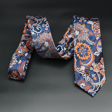 Luxury 7CM Mens Necktie Paisley Ties For Man Groomsman Jacquard Woven Gold Orange Color Neck Tie Business Party