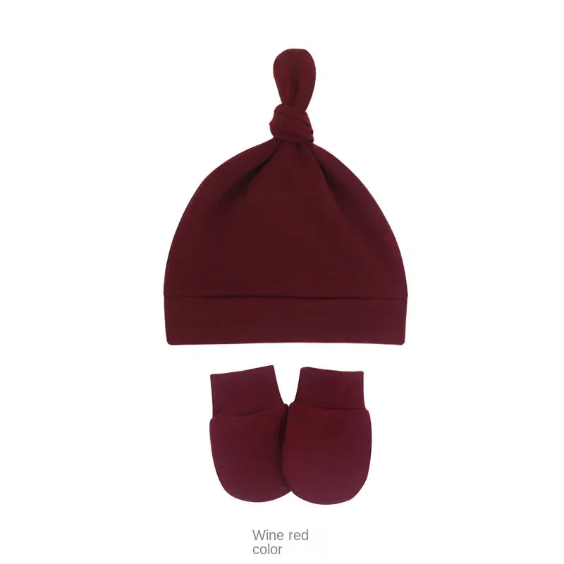 Newborn Baby Hat with Gloves Autumn Winter Warm Cotton Kids Beanies Stuff Children Accessories Infant Nightcap 0-6 Months Babies