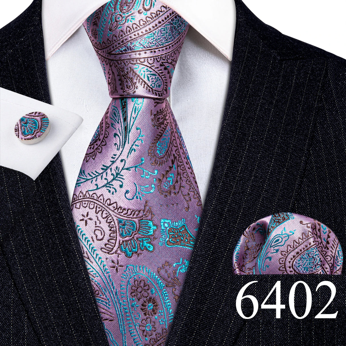 Novelty Teal Dots Tie For Men Fashion Trend Neck-Tie Woven Pocket Square Cufflinks Set Party Business Designer Barry.Wang FA-635