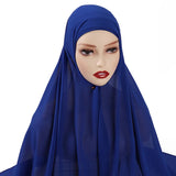 Solid Colour Pearl Chiffon Shawl Hat Set Elastic Stitching Muslim Women Hijab Headwraps Islam Clothing Inner Cap Fashion Turban