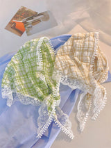 1 Pcs 1950s Retro Lace Scarf Triangle Neck Scarf Embroidered Lace Wrap Hair Wrap,Floral Crochet Hair Bandanas for Women Girls