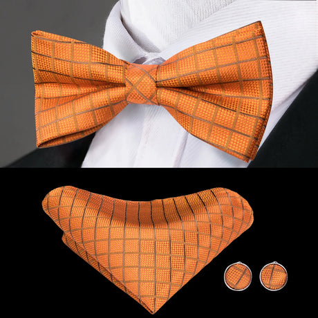 Hi-Tie Brand Silk Pre-tied Men's Bow Tie Hanky Cufflinks Set Bowtie for Male Jacquard Solid Paisley Floral Wedding Business Gift