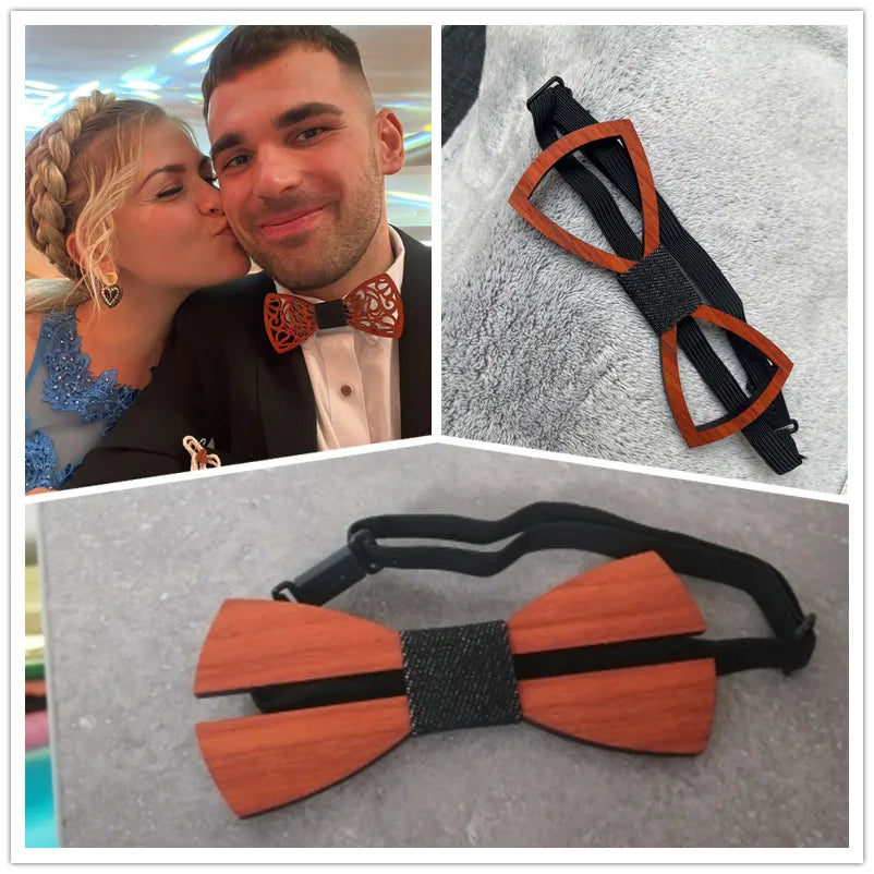 Fashion Wooden Bow Tie For Men Unisex Hollow Out Carved Retro Wooden Neck Ties Adjustable Strap Vintage Bowtie Bowknots Slim tie