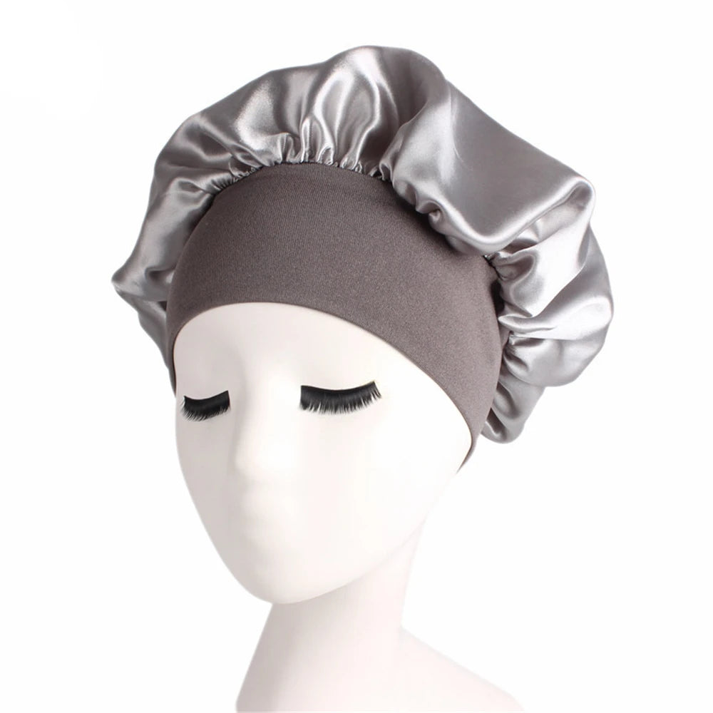 Newly Women's Satin Solid Sleeping Hat Night Hair Care Bonnet Nightcap For Women Men Unisex Cap
