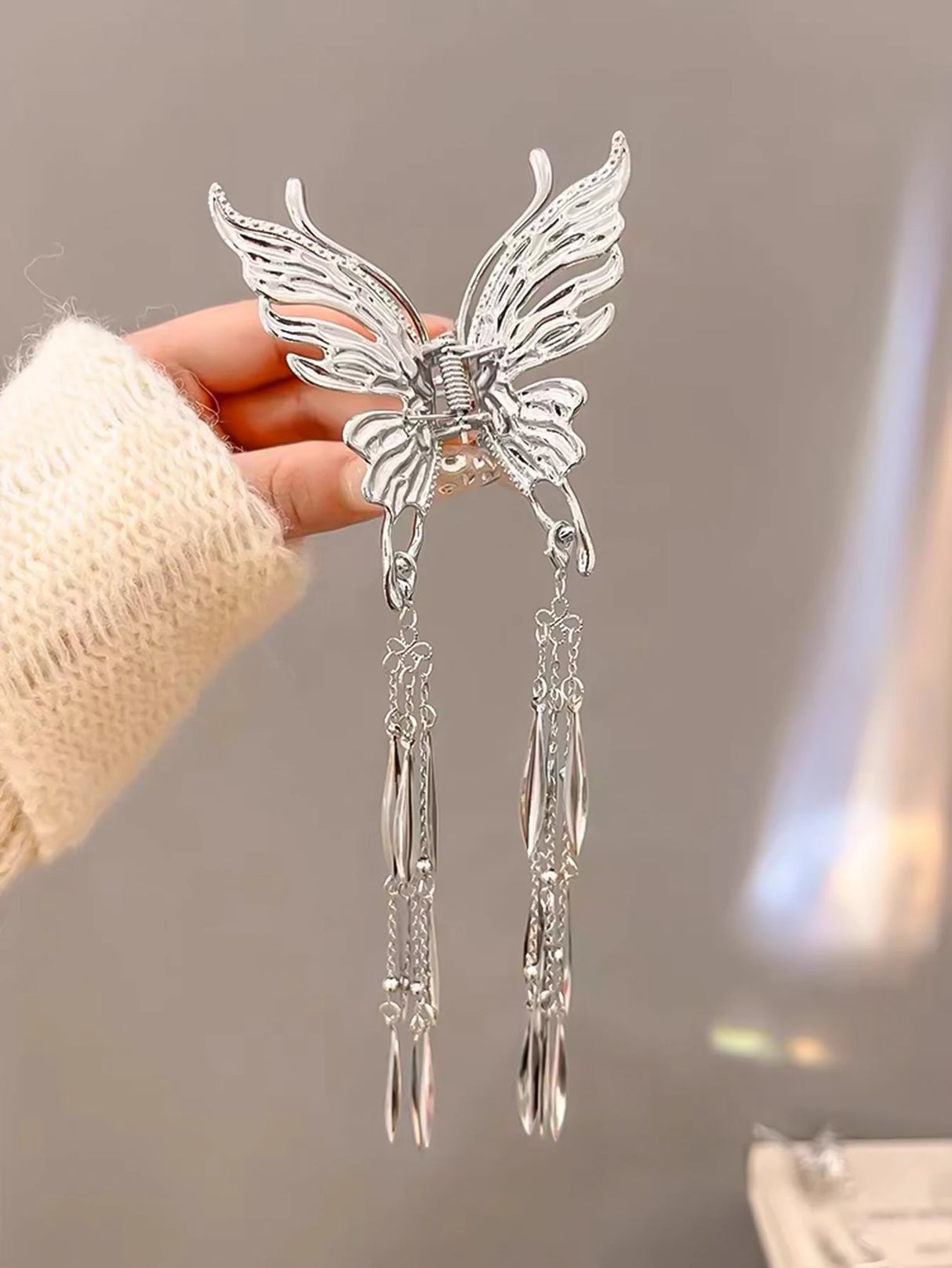 Clearance_1 Pcs Butterfly Clips Hair Silver Hair Barrettes Fluttering Tassel Hair Accessories,Non Slip Cute Hair Claw Clip for W