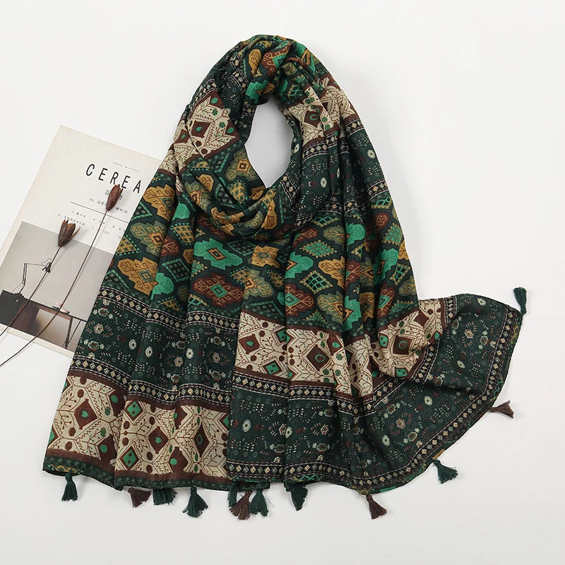 Fashion Printed Leopard Scarf Female Spring Muslim Women Hijab Scarves Tassel Large Size Headband Handkerchief Women's Bandana