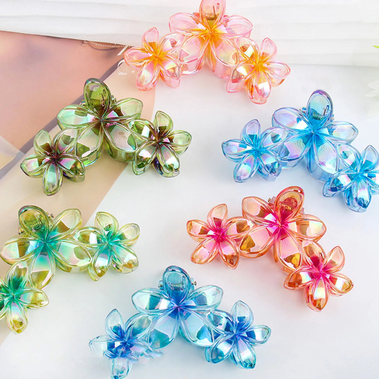 3 Head Plumeria Hair Clips Frangipani Flower Hair Claw Clip Trendy Crab Hair Claw Barrettes Hair Accessories For Girls