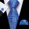 New Blue Silk Ties High Quality For Men Classic Plaid Woven Handkerchife Cufflinks Sets Groom Wedding Designer Barry.Wang 1535