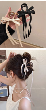 Black Bow Ribbon Hair Claw Clips Temperament Elegant Hairpin Women Princess Headdress Fashion Grab Clip Female Hair Accessories