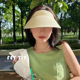 New Korean Version Summer Eaves Empty Top Sun Hat Raffia Headband Type Versatile Casual Roofless Beach Women's Straw Cap Gorras