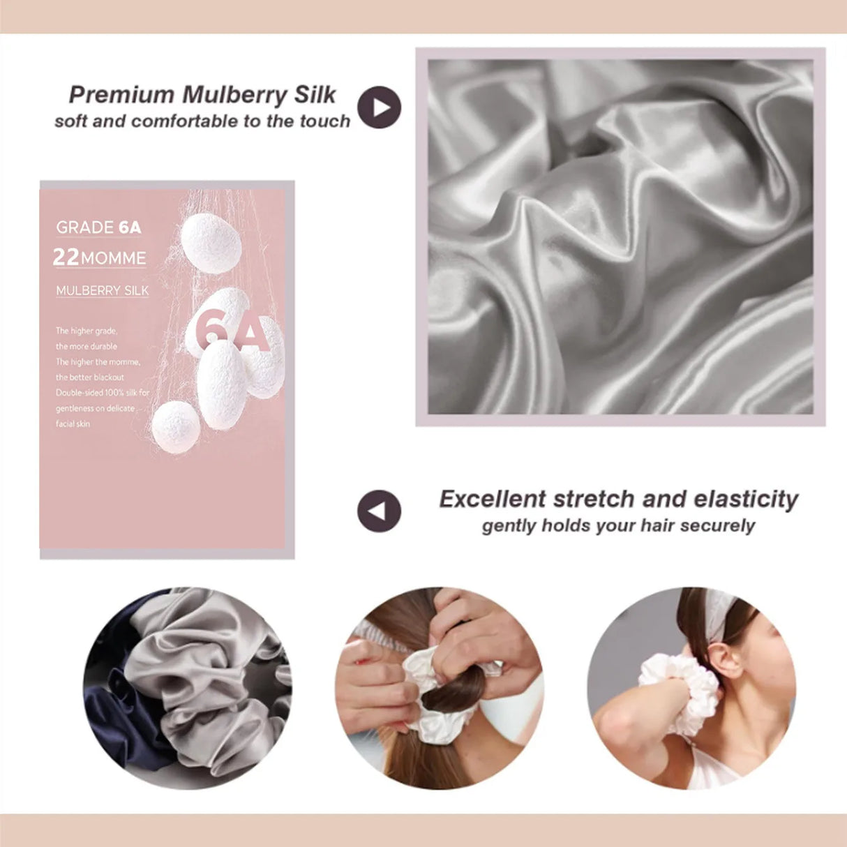 2PCS 3.5CM Mulberry Silk Scrunchies Women Grils Hair Ties for Hair Sleep No Damage Hairband Curly Hair Elastics Ponytail Holder