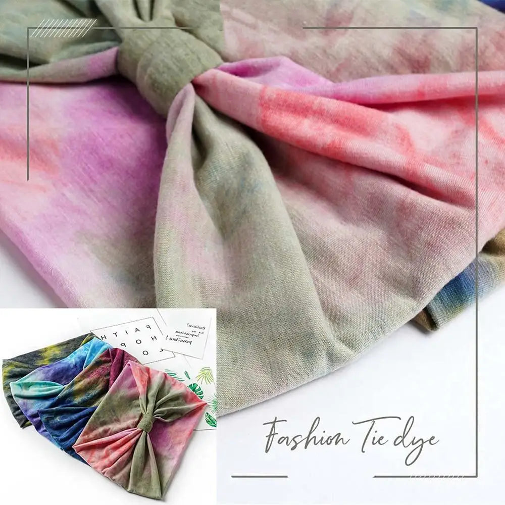 Tie Dye Headbands for Women Wide Turban Headwrap Knotted Vintage Hairbands Cotton Bandanas Bandage Headscarf Hair Accessories
