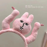 Funny Pink Bunny Headbands Grab Hair Cartoon Headdress Cosplay Anime Muscle Rabbit Halloween Party Costumes Accessories Gifts
