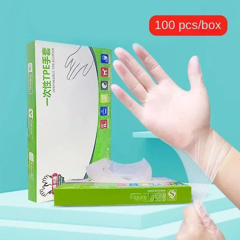 100/200PCS Disposable TPE Gloves, Powder Free and Latex Free, Suitable for Kitchen, Bathroom Cleaning