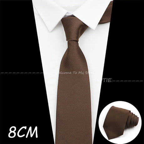 Gracefully Solid Color Polyester Neckties Brown 8 CM Ties For Wedding Party Daily Shirt Suit Cravats Accessories Decoration Gift