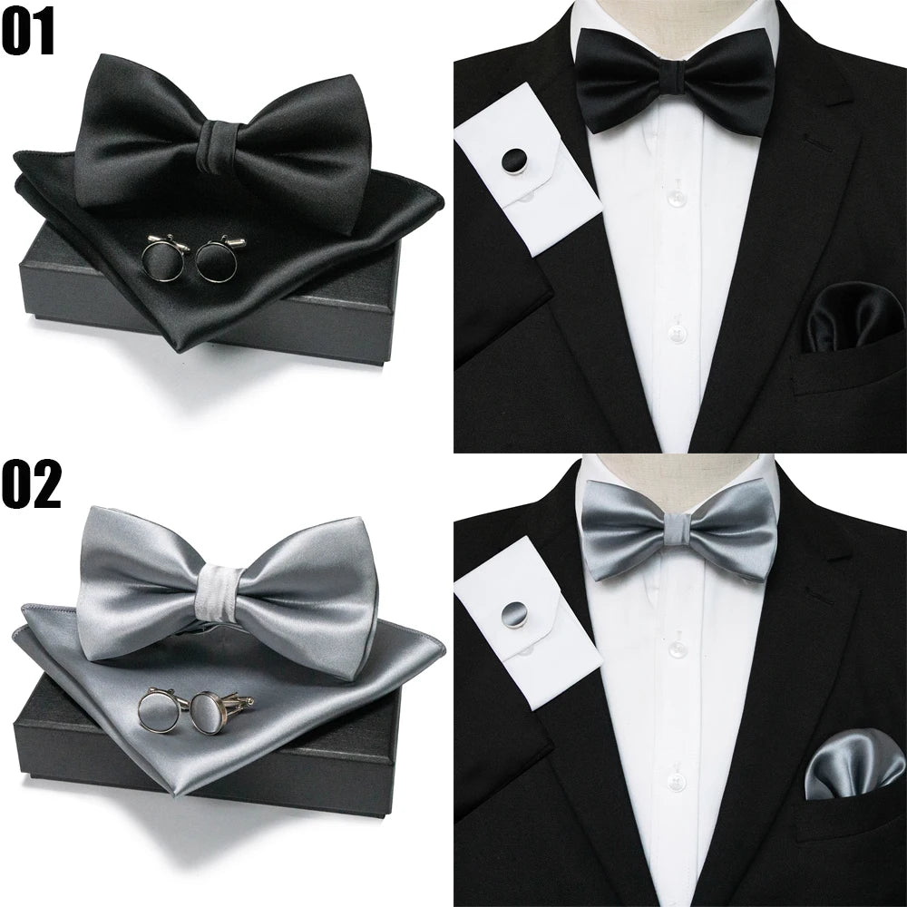 EASTEPIC Men's Bow Tie Sets Including Cufflinks and Handkerchieves Bow Ties with Adjustable Straps for Formal Occasions