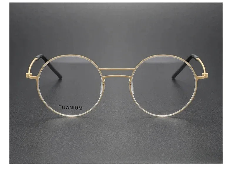Handmade Round Titanium Glasses Frames 5518 Retro Men Double Beam Round No Screw Eyeglasses Denmark Brand Lightweight Women