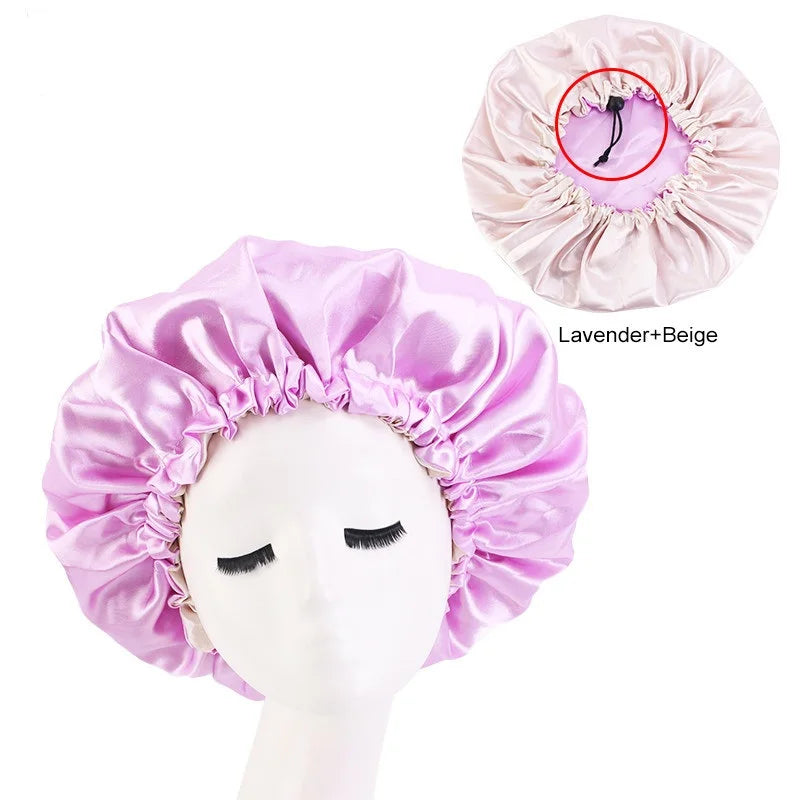 Double-Sided Sleeping Hat Adjustable Nightcap Bathing Hat Girl Sleep Protector Tool