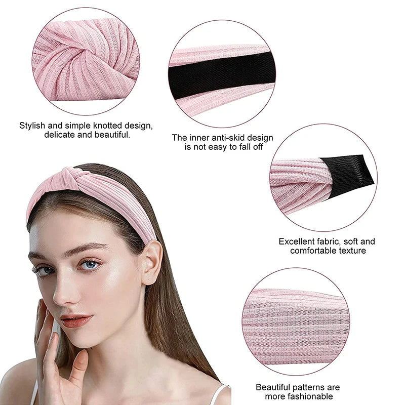 3Pcs Knotted Headbands for Women Girls Solid Color Hair Band Simple Cross Knot Hairbands Headwear Hair Accessories for Women