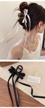 Black Bow Ribbon Hair Claw Clips Temperament Elegant Hairpin Women Princess Headdress Fashion Grab Clip Female Hair Accessories