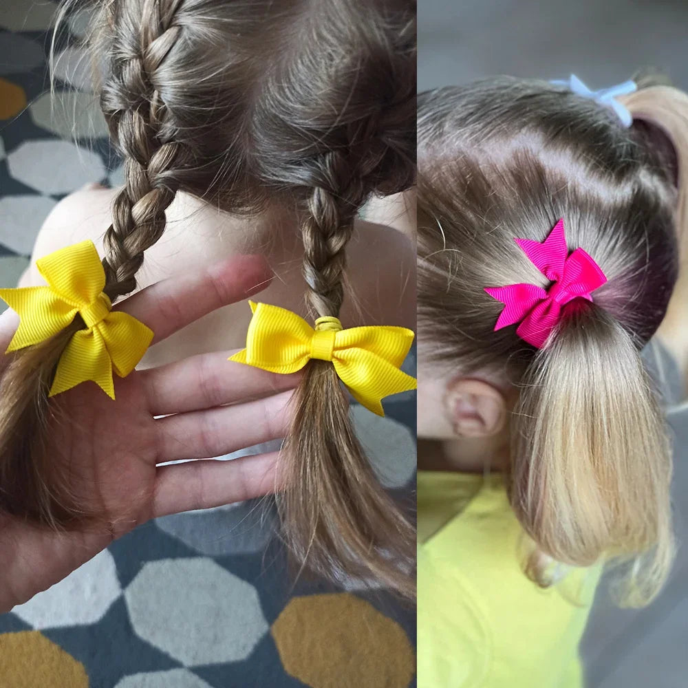 10Pcs/lot Grosgrain Ribbon Pigtail Hair Bows Elastic Hair Ties Hair Bands Holders Girls Baby Hair Accessories for Baby Infants