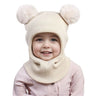 New Cute Balaclava Hats Children Double Balls One-piece Hat Scarf Boys Girls Autumn Winter Pompom Ball Wool Cap