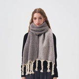 Women's Simple Thickened Tassel Double-Sided Solid Colour Plush Scarf Autumn and Winter Warm Versatile Soft Scarfs Shawl