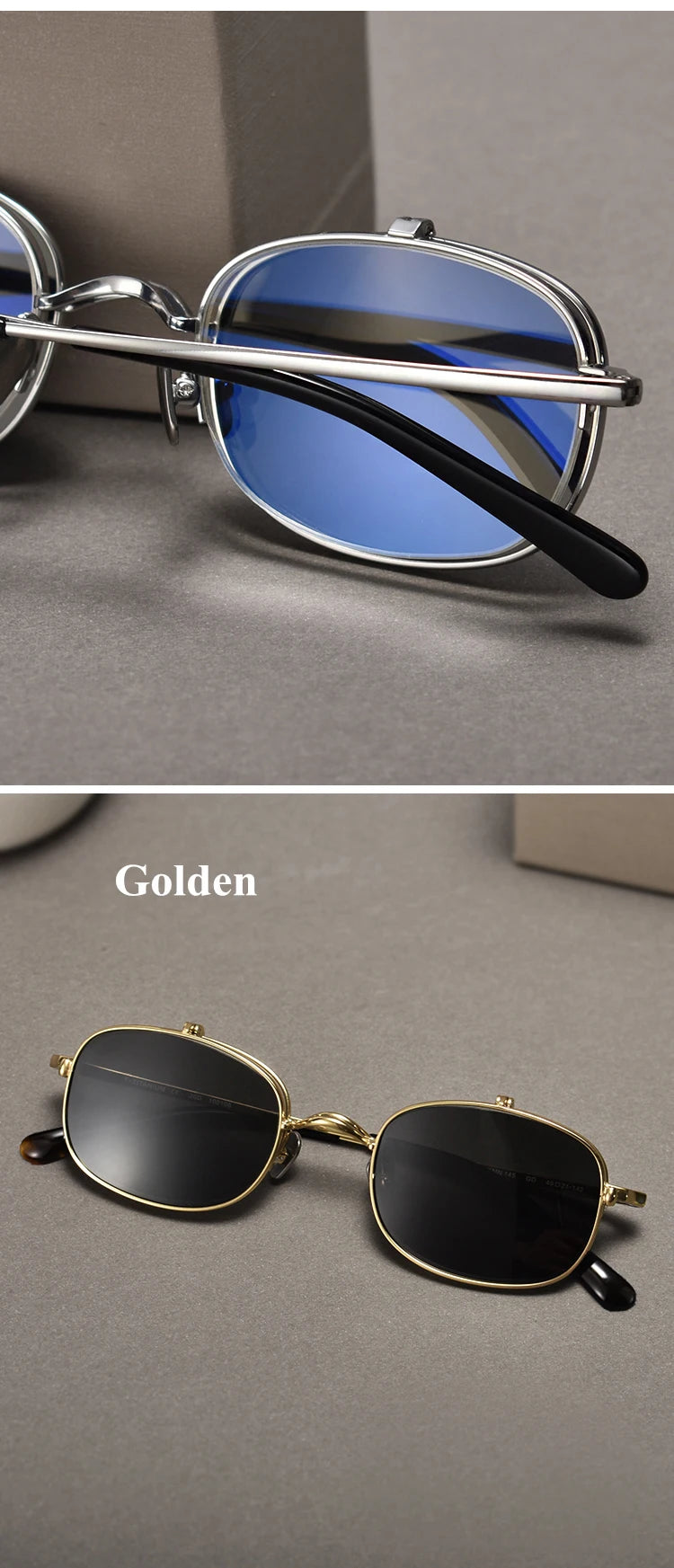 Vintage Titanium Square Glasses Frame with Flip Up Sunglasses Women Brand Designer Eyeglasses Men Trendy Semi Rimless Eyewear