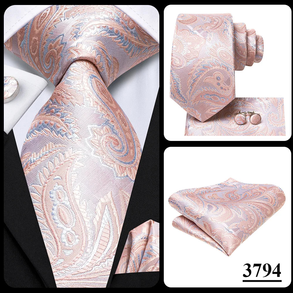 Hi-Tie Men Fashion Paisley Sage Green Necktie Handkerchief Cufflinks for Tuxedo Accessory Classic Silk Luxury Tie for Man Gift