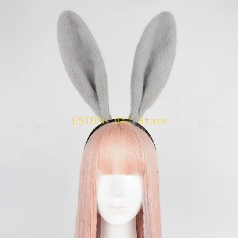 49MF Lovely Bunny Ear Hair Hoop Hair Holder Live Broadcasting Spring Cosplay Party Headwear for Teens Woman
