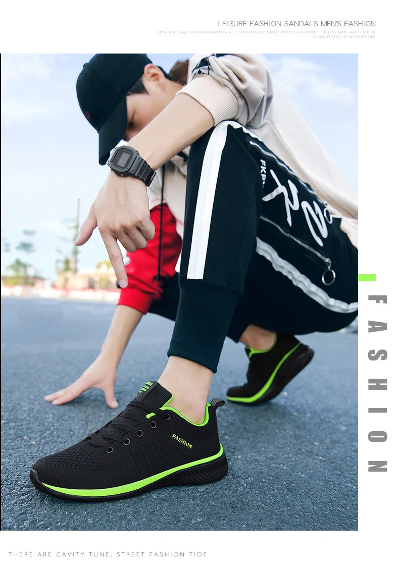 Men Running Sneakers Lightweight Athletic Shoes Classical Mesh Breathable Lace-up Outdoor Walking Shoes Male Tennis Shoes